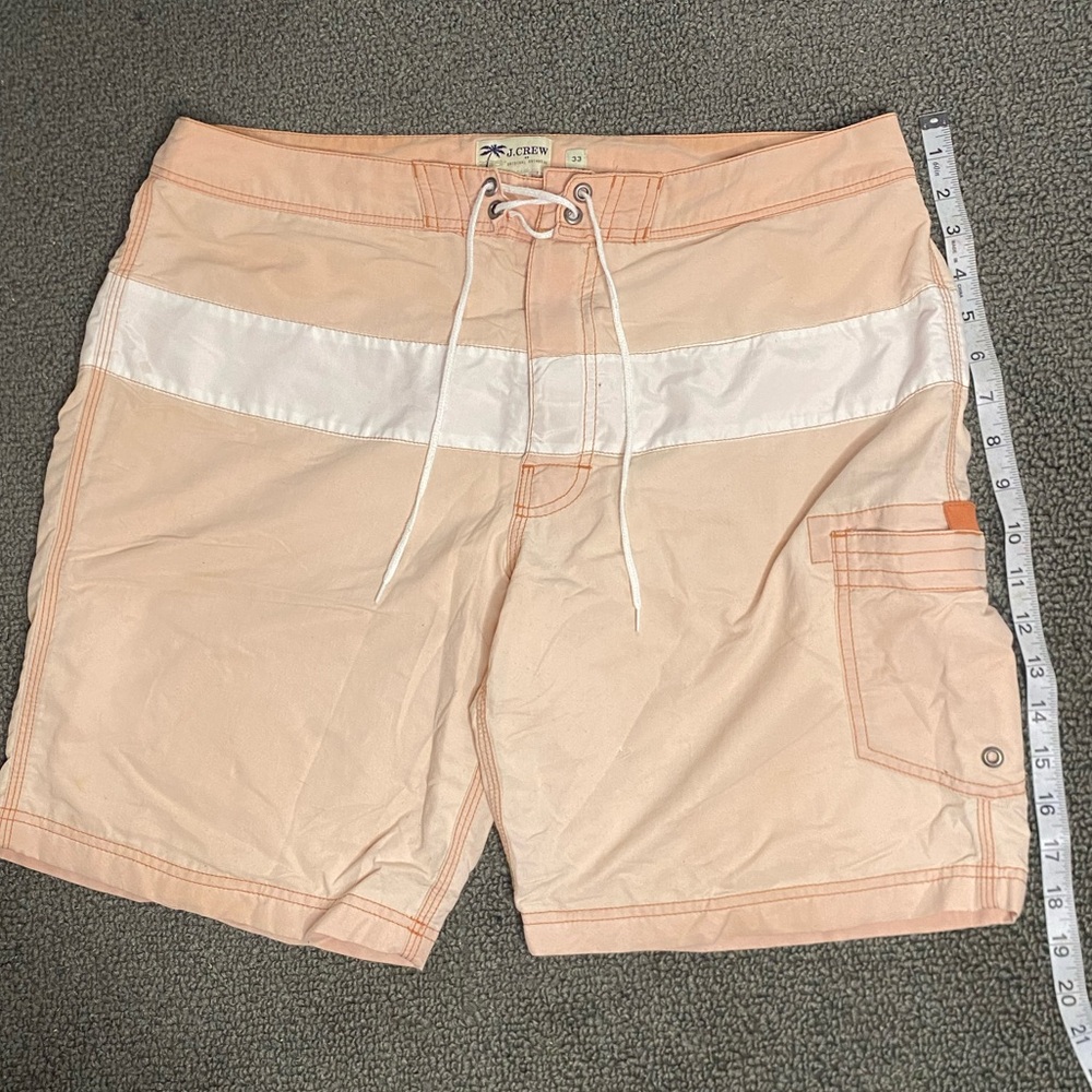 J. Crew Men's Peach/White Striped Mesh Lined Swim Trunk Shorts Size 33